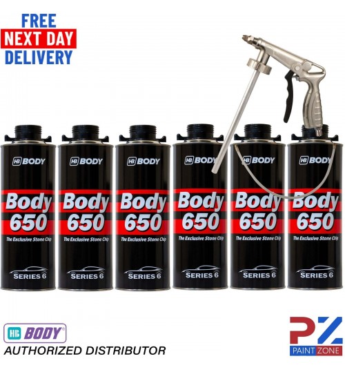 6x HB BODY 650 STONE CHIP BLACK 1KG WITH UNDERBODY COATING GUN